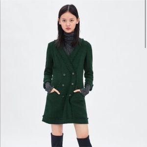 ZARA Green Tweed Dress with Gemstone Buttons S NWT